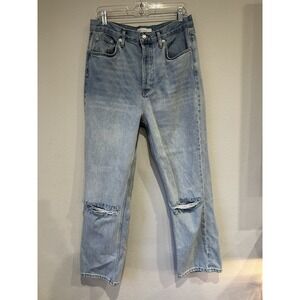 Topshop Denim Straight Distressed Size 34x30 Button Fly No Stretch Light Wash‎